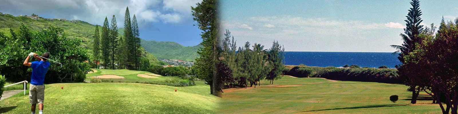 Scenic championship holes at Hawaii Kai Golf Course with sweeping ocean vistas, lush greens, and dramatic island landscapes