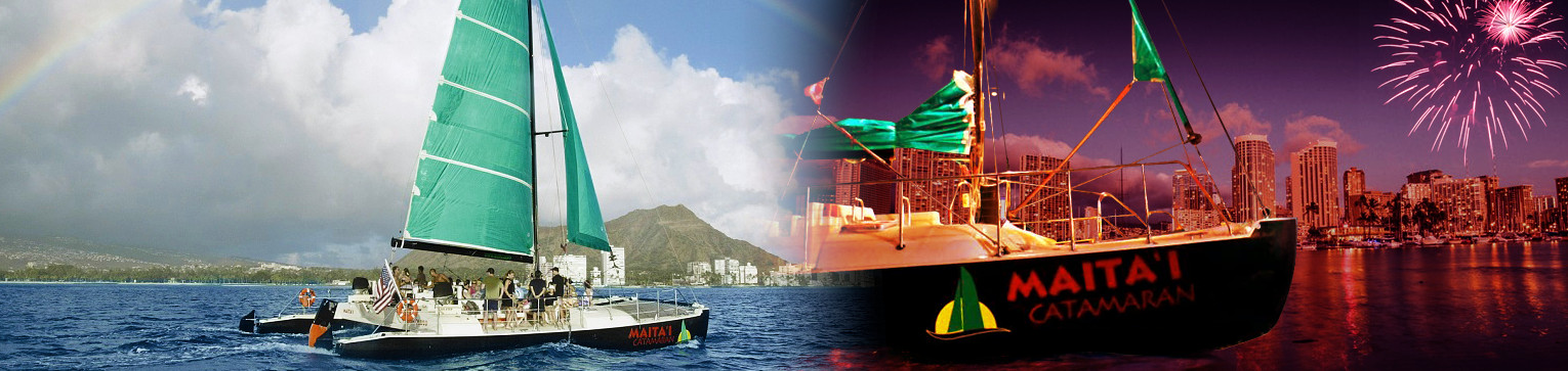 Maitai Catamaran New Year’s Eve sail off Waikiki featuring ocean views, festive atmosphere, and midnight fireworks